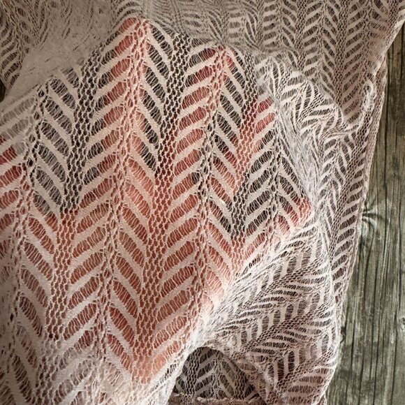 14th & Union Lace Top Shirt Womens M Ruched Sleeves Delicate Coquette Sheer - Picture 7 of 7